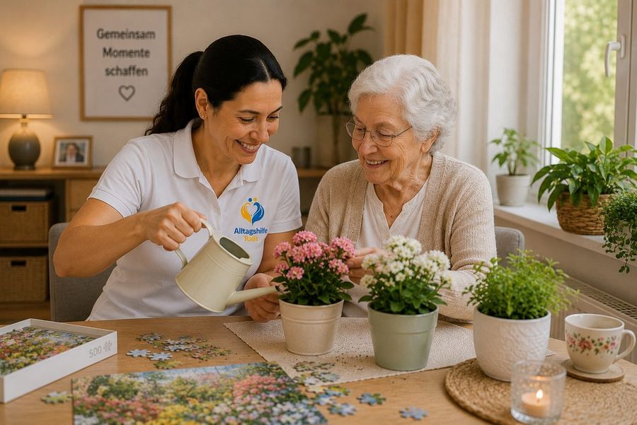 Gemeinsame Zeit – Blumen pflegen und Puzzle